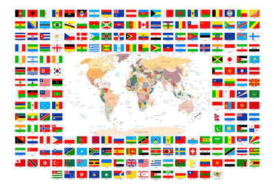 Fototapetes ar pasaules karti un valsts karogiem, 90439 G-ART