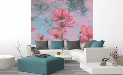 Fototapetes ar pļavas ziediem rozā un zilos toņos, D362 D-ART