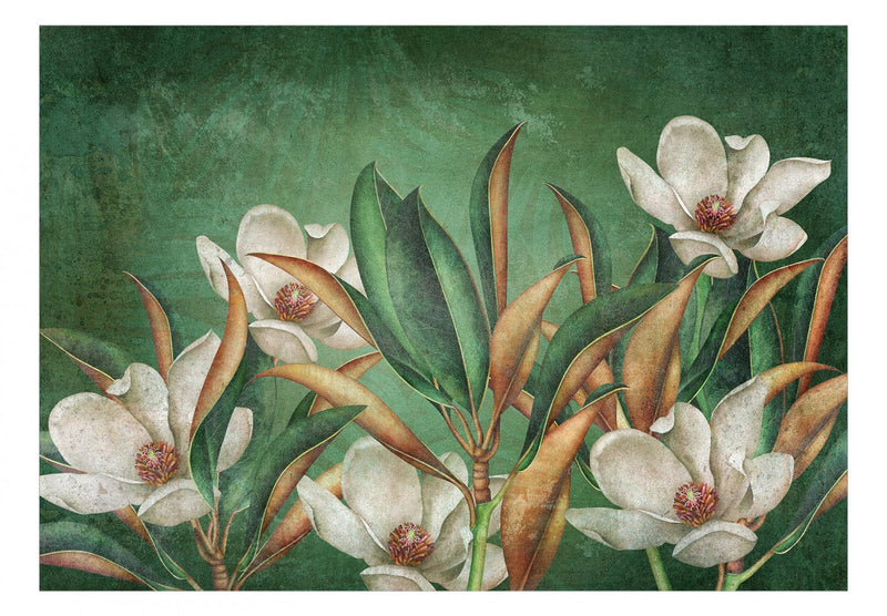 Fototapetes ar tropiskiem ziediem uz zaļa fona, pirmā versija, 143725 G-ART