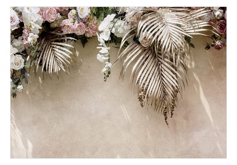 Fototapetes ar tropu un ziedu motīvu brūnos toņos - Saulains brīdis, 138205 G-ART
