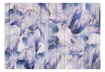 Fototapetes ar violetiem ziediem uz koka dēliem, 143568 G-ART