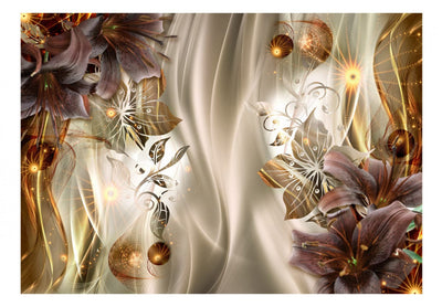Fototapetes ar ziediem un abstrakta rakstu - Dzintara nokrāsas, 91211 G-ART