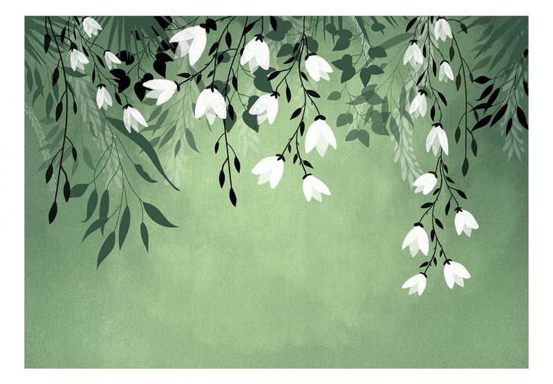 Fototapetes ar zīmētiem ziediem uz zaļa fona - Dienas enerģija, 143518 G-ART