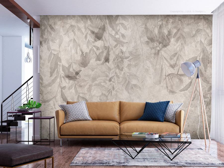 Fototapetes ar bēšām lapām, dabas motīvi Cotton Seed krāsā G-ART