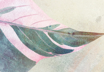 Fototapetes Dabas dzeja - rozā-zaļas lapas uz krāsaina fona, 143786 G-ART