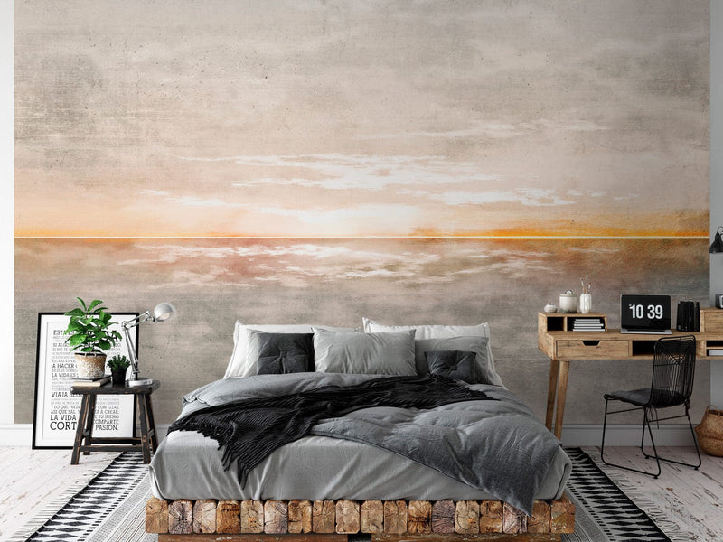 Fototapetes Jūras ainava - saulriets ar nobružātu tekstūru, 143781 G-ART