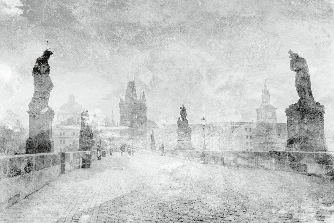 Melnbaltas fototapetes ar tiltu (Prāgā, Čehijā), D372 D-ART