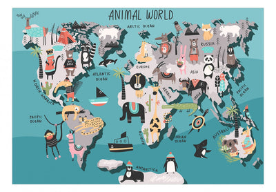 Fototapetes Pasaules karte ar dzīvniekiem 135105