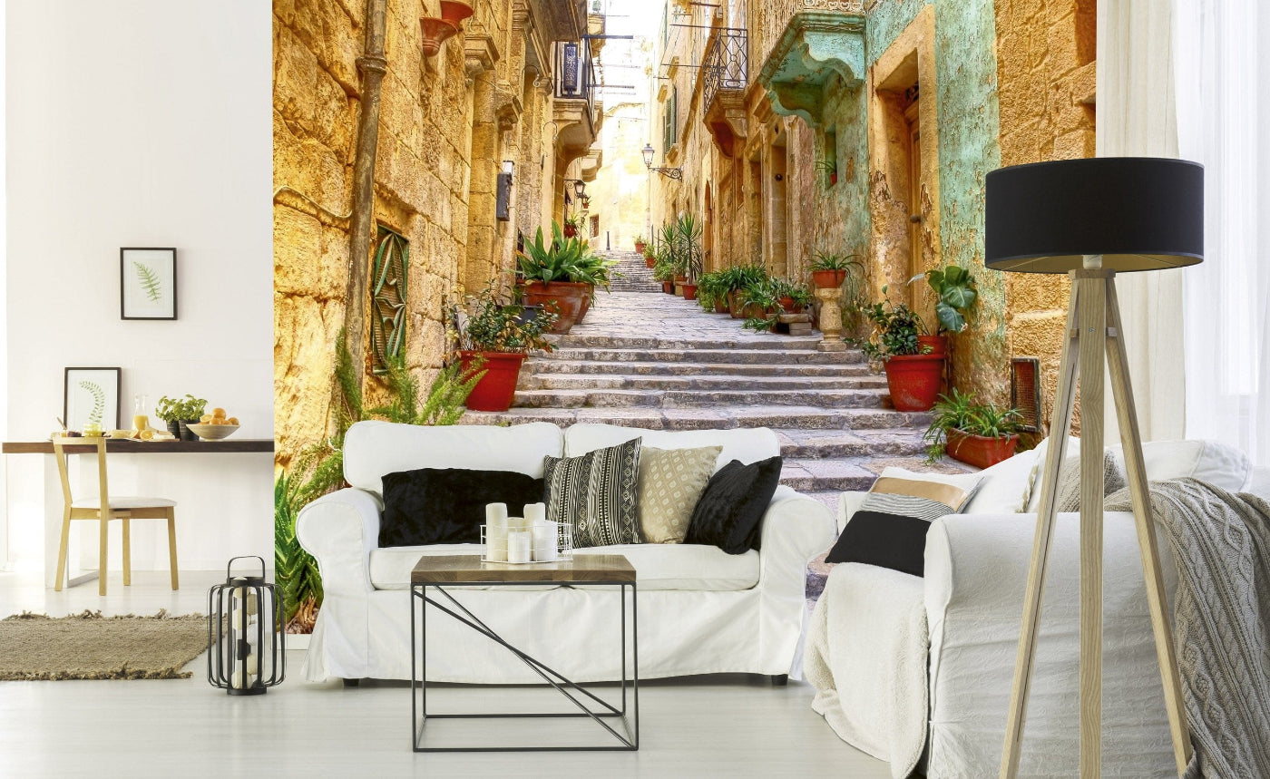 Fototapetes ar šauru ieliņu Itālijas pilsētiņā D-ART