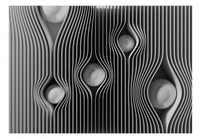 Fototapetes Sfēras starp līnijām - moderna ģeometrisko figūru abstrakcija 129896