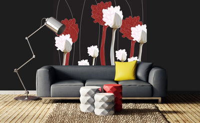 Fototapetes - Stilizēti ziedi (baltā un sarkanā krāsā) D-ART
