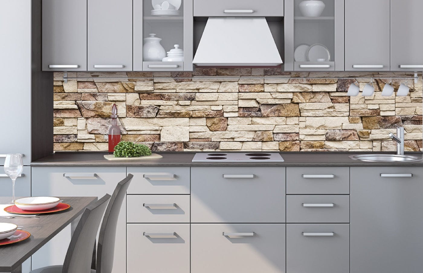 Fototapetes virtuvei ar lamināciju - Akmens siena  (260x60 cm) Art4home