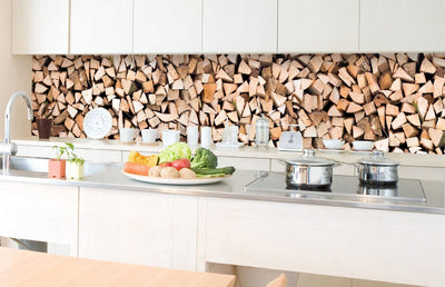 Fototapetes virtuvei ar lamināciju, pašlīmējošas plēve un flizelīns - Baļķi (350x60 cm) Art4home