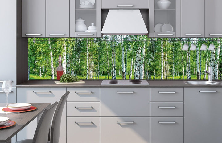 Pašlīmējošas fototapetes ar lamināciju priekš virtuves - Bērzu birzs  (260x60 cm) Art4home