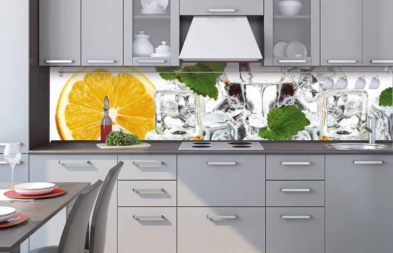 Fototapetes virtuvei ar lamināciju, pašlīmējošas plēve un flizelīns - Citrons un ledus  (260x60 cm) Art4home