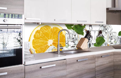 Fototapetes virtuvei ar lamināciju, pašlīmējošas plēve un flizelīns - Citrons un ledus  (260x60 cm) Art4home