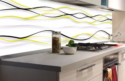 Fototapetes virtuvei ar lamināciju, pašlīmējošas plēve un flizelīns - Dzelteni viļņi  (180x60 cm) Art4home