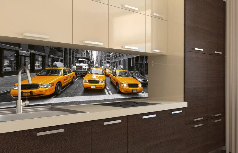 Fototapetes virtuvei ar lamināciju, pašlīmējošas plēve un flizelīns - Dzeltens taksometrs  (180x60 cm) Art4home