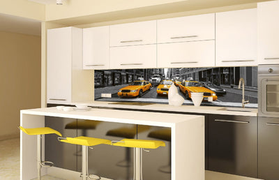 Fototapetes virtuvei ar lamināciju, pašlīmējošas plēve un flizelīns - Dzeltens taksometrs  (260x60 cm) Art4home