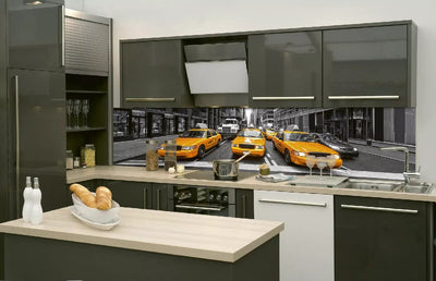 Fototapetes virtuvei ar lamināciju, pašlīmējošas plēve un flizelīns - Dzeltens taksometrs  (260x60 cm) Art4home