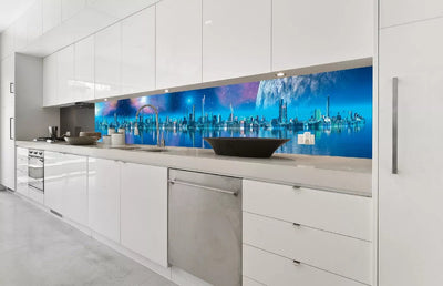 Fototapetes virtuvei ar lamināciju, pašlīmējošas plēve un flizelīns - Futūristiska pilsēta (350x60 cm) Art4home