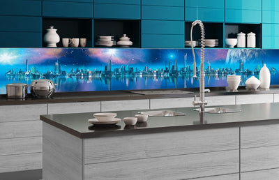 Fototapetes virtuvei ar lamināciju, pašlīmējošas plēve un flizelīns - Futūristiska pilsēta (350x60 cm) Art4home