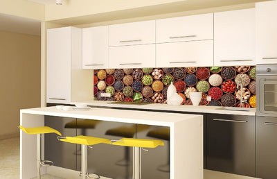 Fototapetes virtuvei ar lamināciju, pašlīmējošas plēve un flizelīns - Garšvielu trauki  (260x60 cm) Art4home
