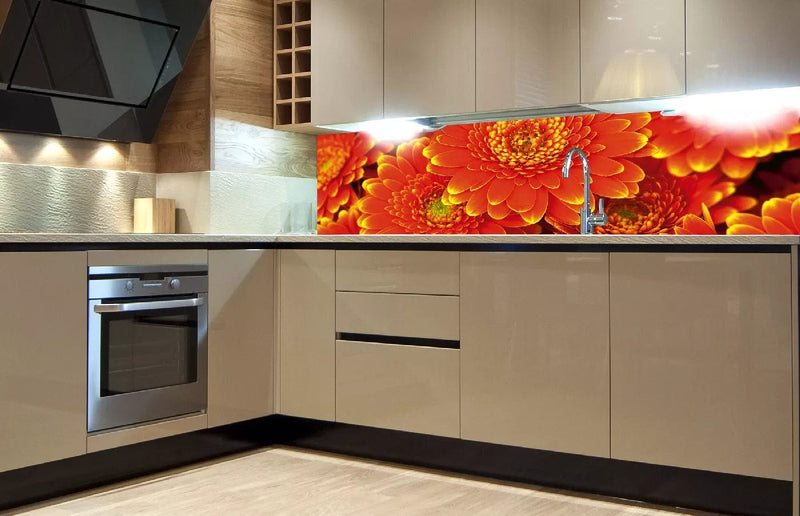 Fototapetes virtuvei ar lamināciju, pašlīmējošas plēve un flizelīns - Gerberas  (180x60 cm) Art4home