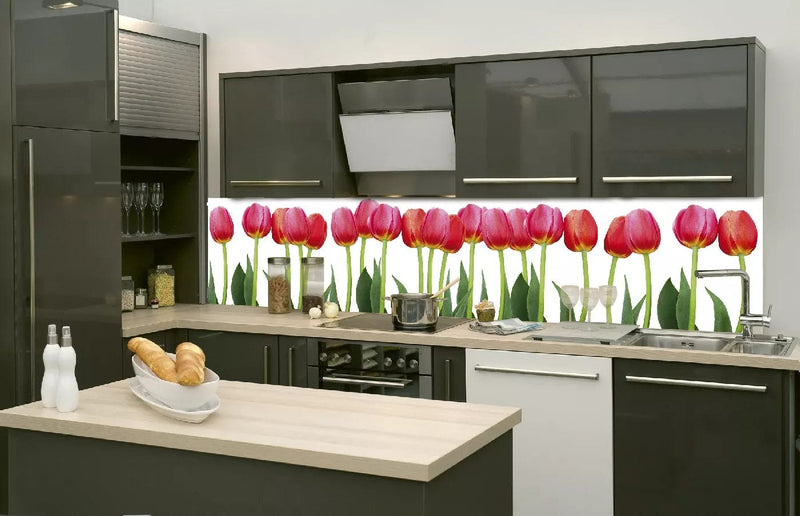 Fototapetes virtuvei ar lamināciju, pašlīmējošas plēve un flizelīns - Gulta no tulpēm  (260x60 cm) Art4home