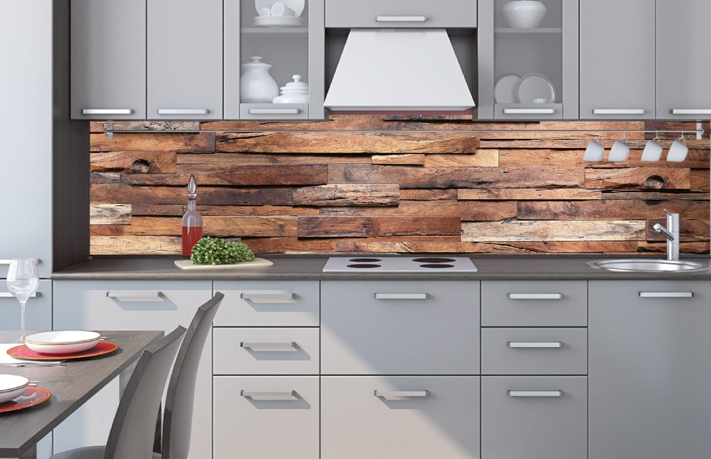 Pašlīmējošas fototapetes virtuvei - Koka siena II (260x60 cm) Art4home