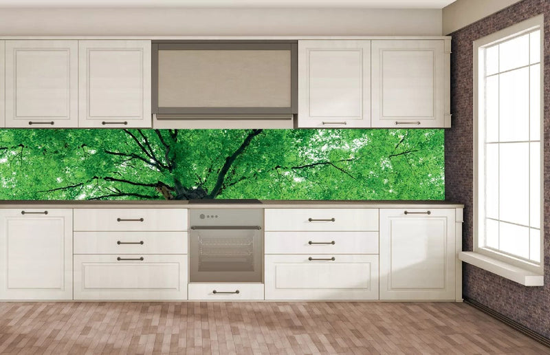 Fototapetes virtuvei ar lamināciju, pašlīmējošas plēve un flizelīns - Koku galotnes (350x60 cm) Art4home