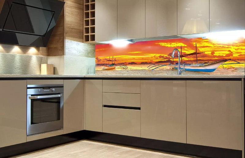Fototapetes virtuvei ar lamināciju, pašlīmējošas plēve un flizelīns - Laiva  (180x60 cm) Art4home