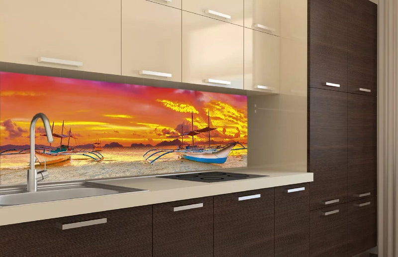 Fototapetes virtuvei ar lamināciju, pašlīmējošas plēve un flizelīns - Laiva  (180x60 cm) Art4home