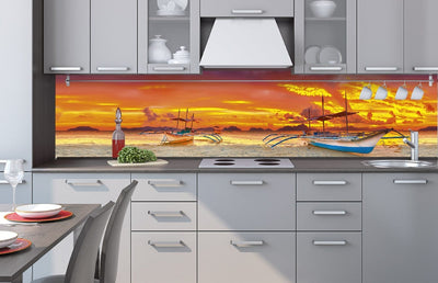 Fototapetes virtuvei ar lamināciju, pašlīmējošas plēve un flizelīns - Laiva  (260x60 cm) Art4home