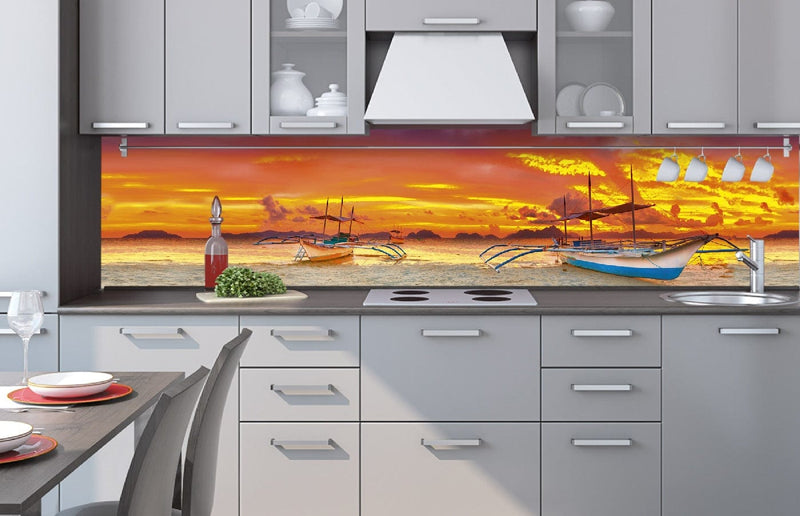 Fototapetes virtuvei ar lamināciju, pašlīmējošas plēve un flizelīns - Laiva  (260x60 cm) Art4home