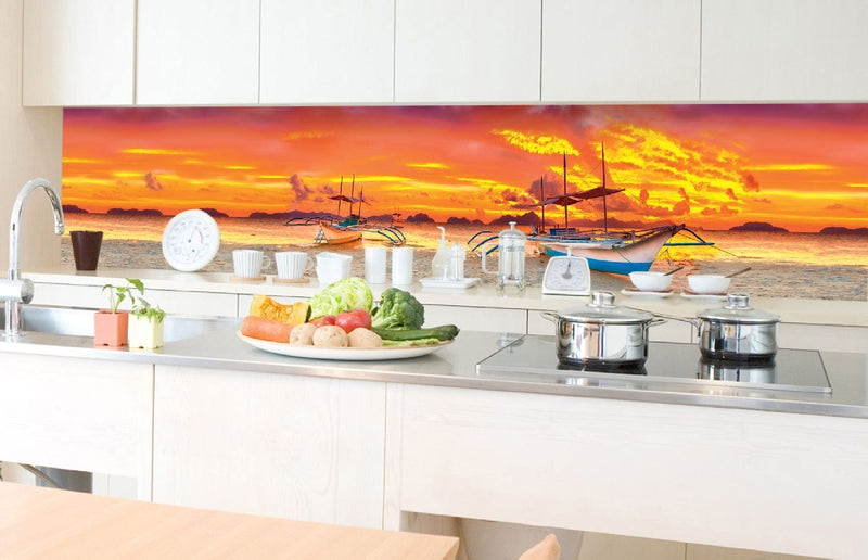 Fototapetes virtuvei ar lamināciju, pašlīmējošas plēve un flizelīns - Laiva (350x60 cm) Art4home