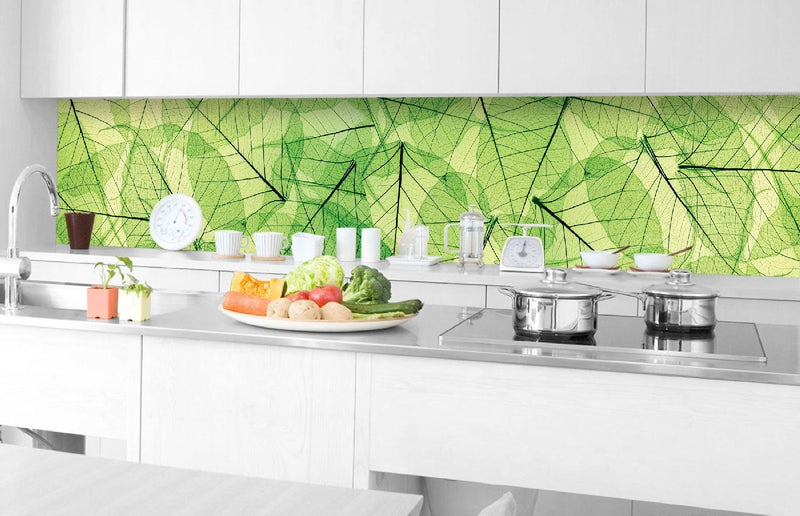 Fototapetes virtuvei ar lamināciju, pašlīmējošas plēve un flizelīns - Lapu dzīslas (350x60 cm) Art4home