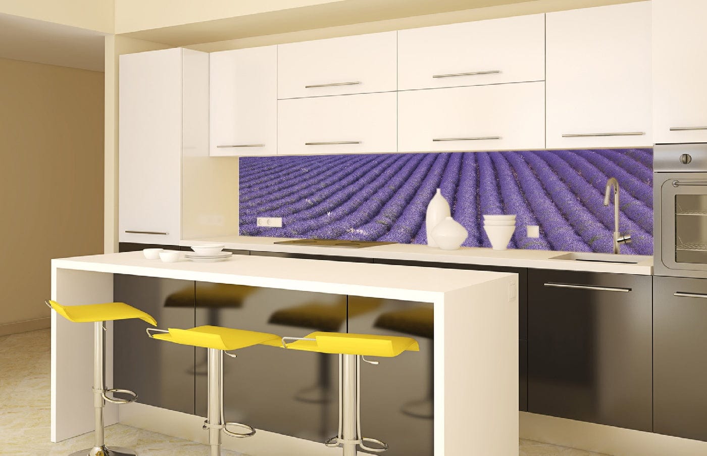 Pašlīmējošas fototapetes virtuvei - Lavandas lauks (260x60 cm) Art4home