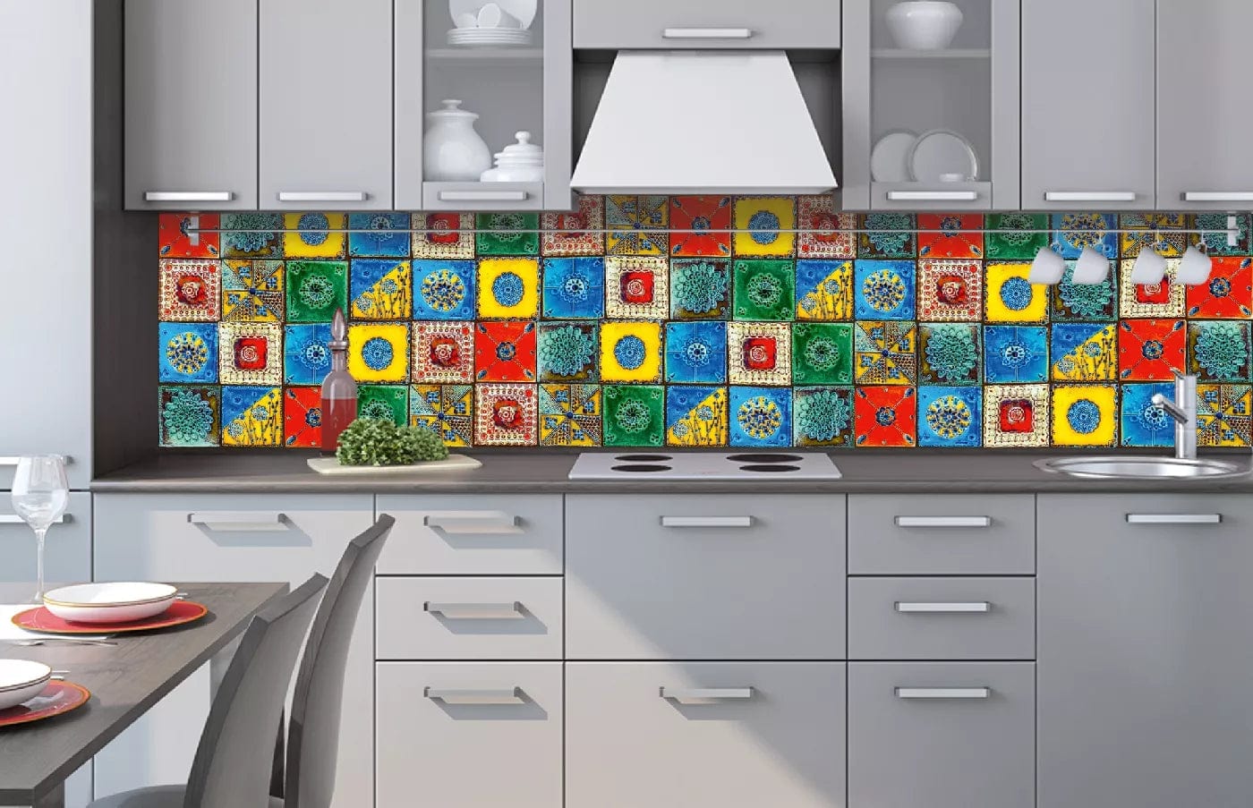 Pašlīmējošas fototapetes virtuvei - Lisboa flīzes (260x60 cm) Art4home