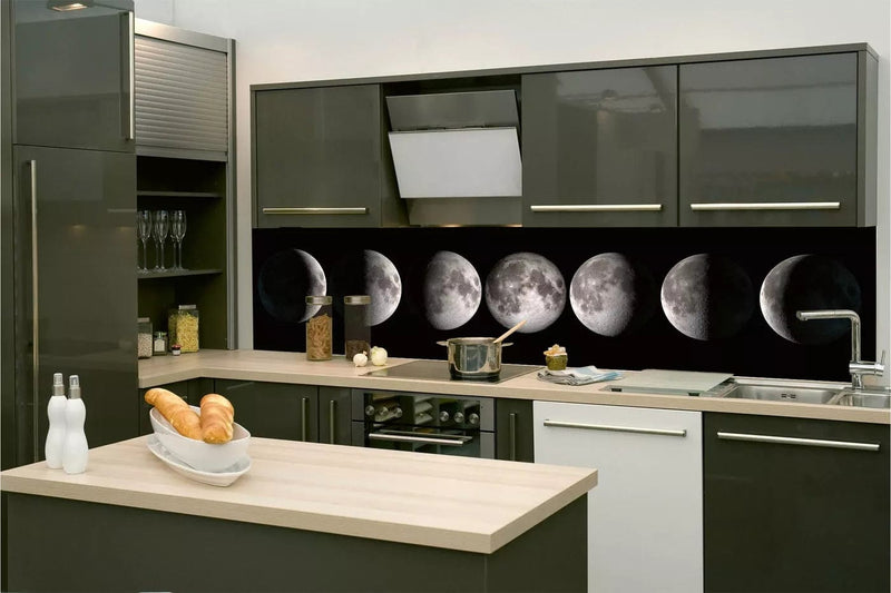 Fototapetes virtuvei ar lamināciju, pašlīmējošas plēve un flizelīns - Mēness fāzes (260x60 cm) Art4home