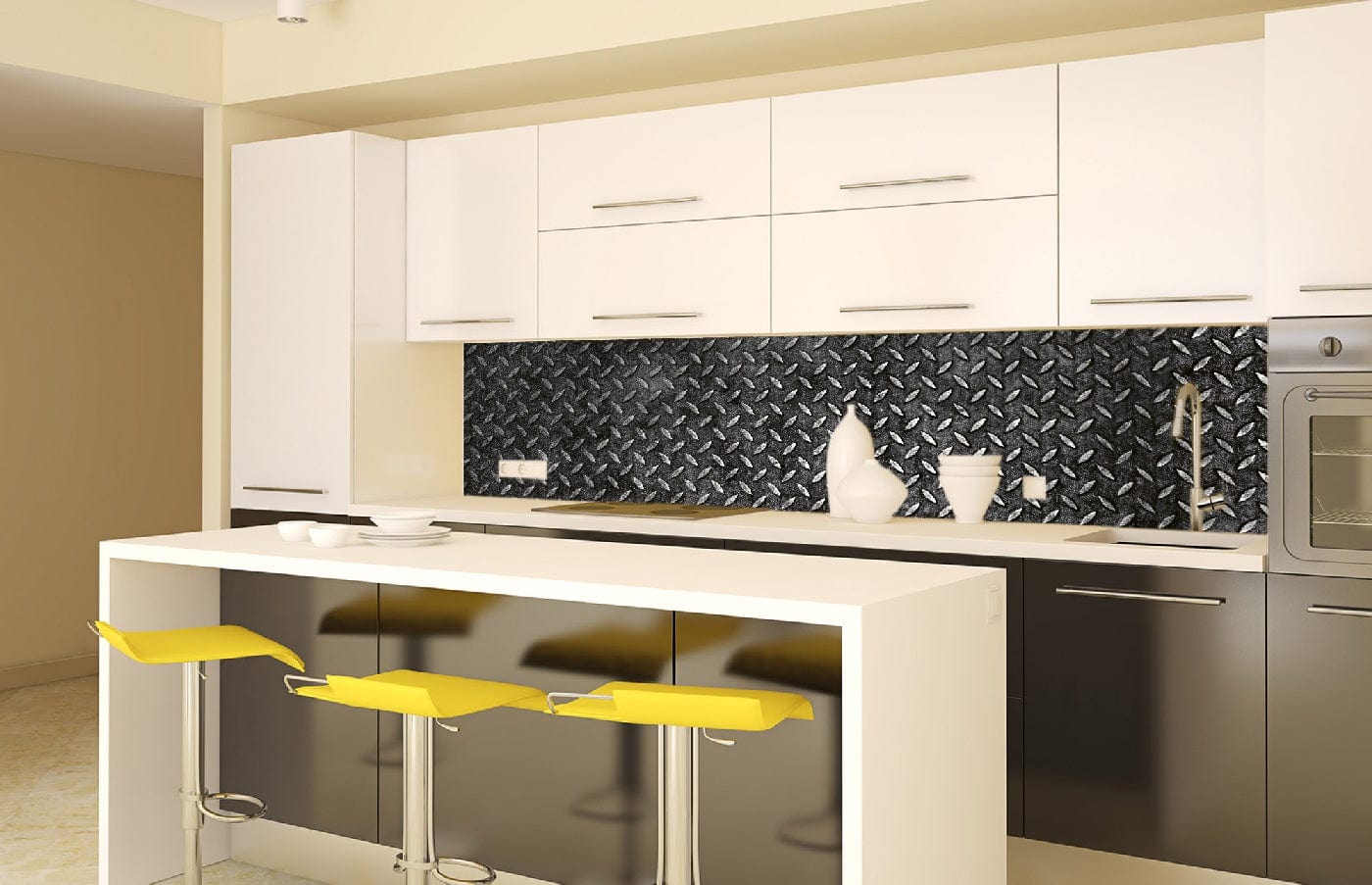 Pašlīmējošas fototapetes virtuvei - Metāla platforma (260x60 cm) Art4home