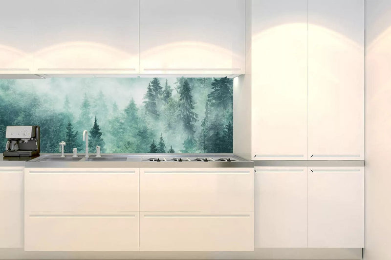 Fototapetes virtuvei ar lamināciju, pašlīmējošas plēve un flizelīns - Migla mežā (180x60 cm) Art4home