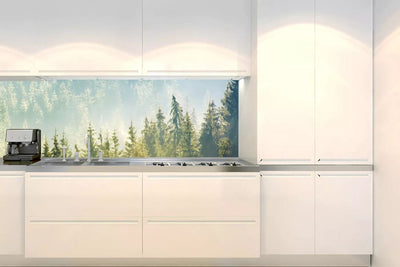 Fototapetes virtuvei ar lamināciju, pašlīmējošas plēve un flizelīns - Migla virs meža (180x60 cm) Art4home