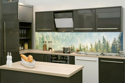 Fototapetes virtuvei ar lamināciju, pašlīmējošas plēve un flizelīns - Migla virs meža (260x60 cm) Art4home