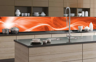 Fototapetes virtuvei ar lamināciju, pašlīmējošas plēve un flizelīns - Oranža abstrakcija (350x60 cm) Art4home