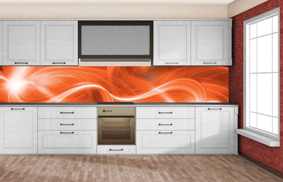 Fototapetes virtuvei ar lamināciju, pašlīmējošas plēve un flizelīns - Oranža abstrakcija (350x60 cm) Art4home