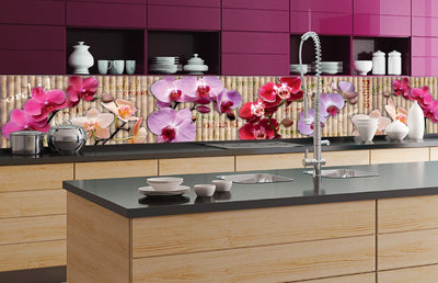 Fototapetes virtuvei ar lamināciju, pašlīmējošas plēve un flizelīns - Orhideja (350x60 cm) Art4home
