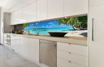 Fototapetes virtuvei ar lamināciju, pašlīmējošas plēve un flizelīns - Paradīzes pludmale (350x60 cm) Art4home