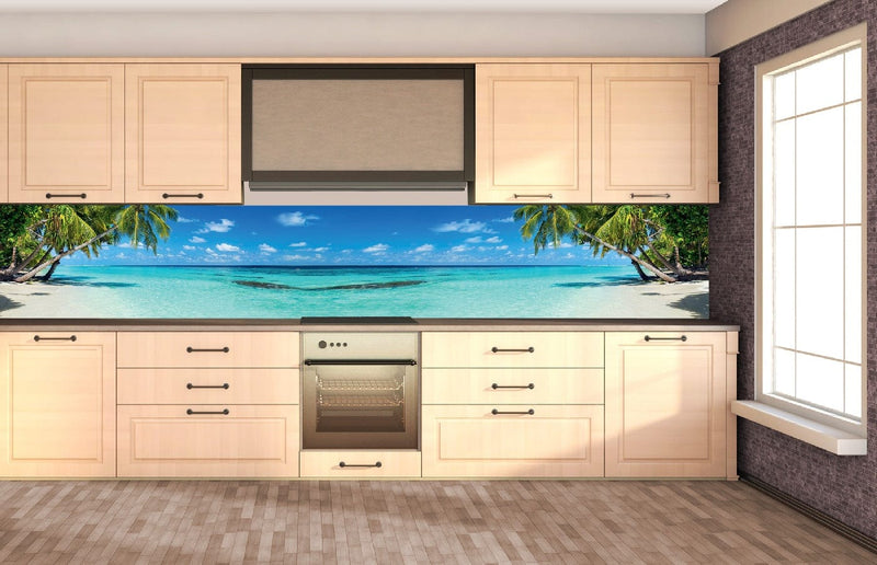 Fototapetes virtuvei ar lamināciju, pašlīmējošas plēve un flizelīns - Paradīzes pludmale (350x60 cm) Art4home