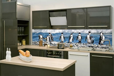 Fototapetes virtuvei ar lamināciju, pašlīmējošas plēve un flizelīns - Pingvīni (260x60 cm) Art4home